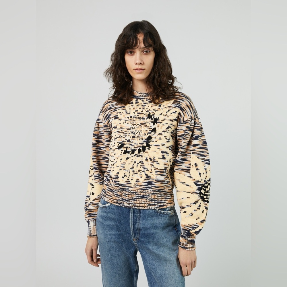 Ulla Johnson Women's Emerson‎ Sweater Sunflower Knit Puff Sleeve Marled- Size XL